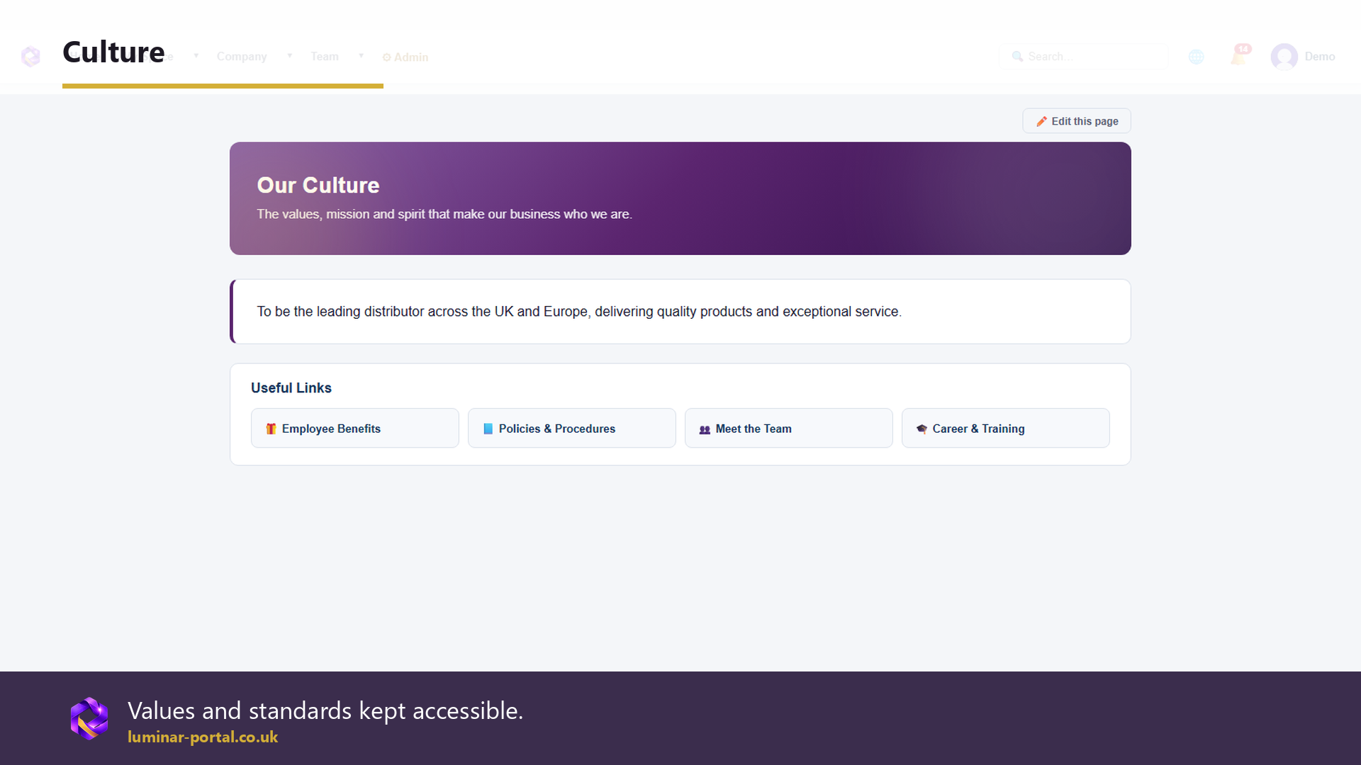 Culture content keeps values and standards accessible.