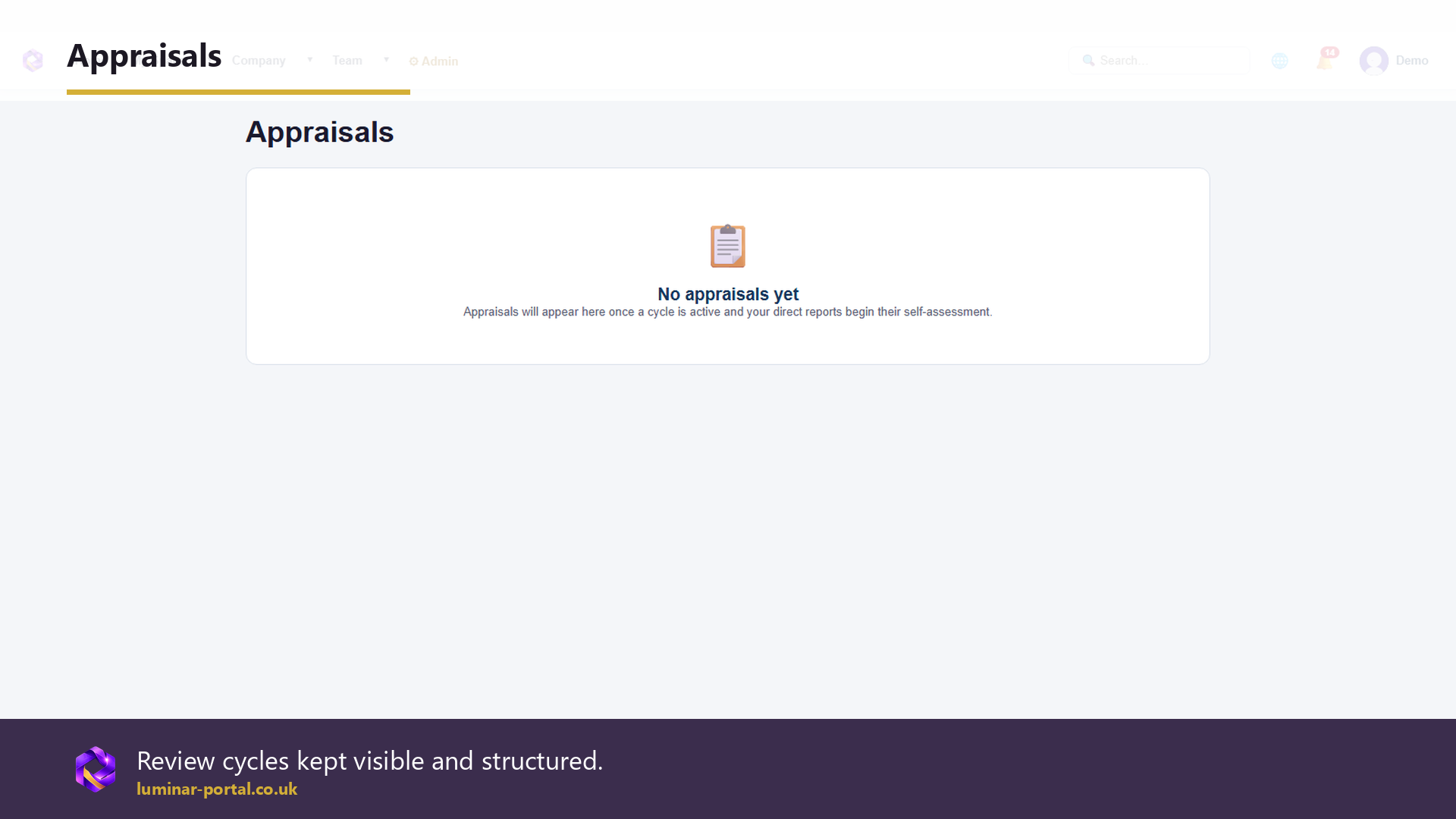 Appraisals keep review cycles visible and structured.