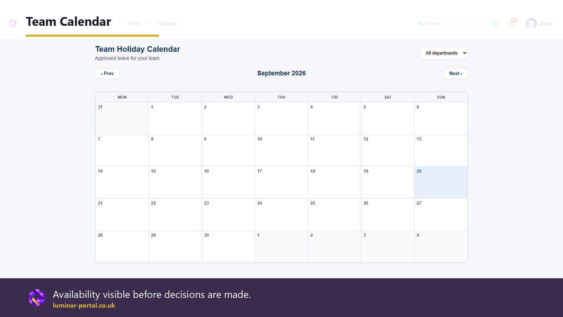 Team calendars help managers see availability before decisions are made.