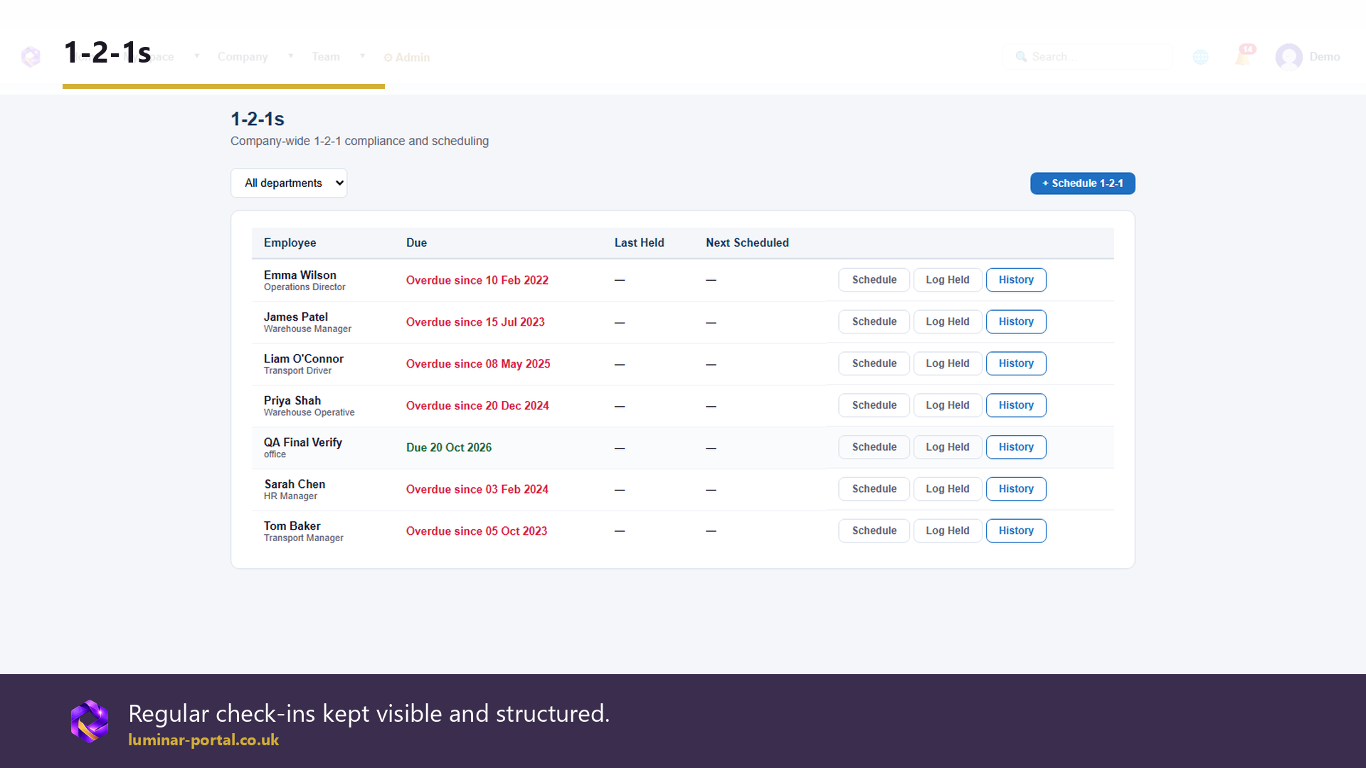 One-to-ones keep regular check-ins visible and structured.
