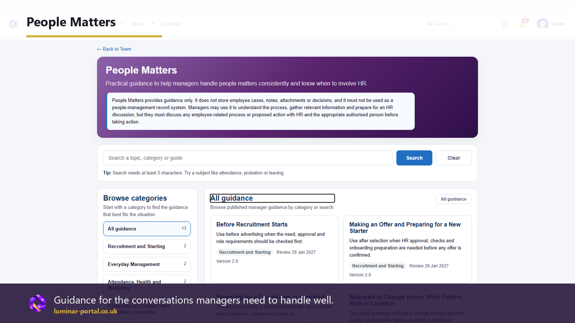 People Matters provides guidance for manager conversations.