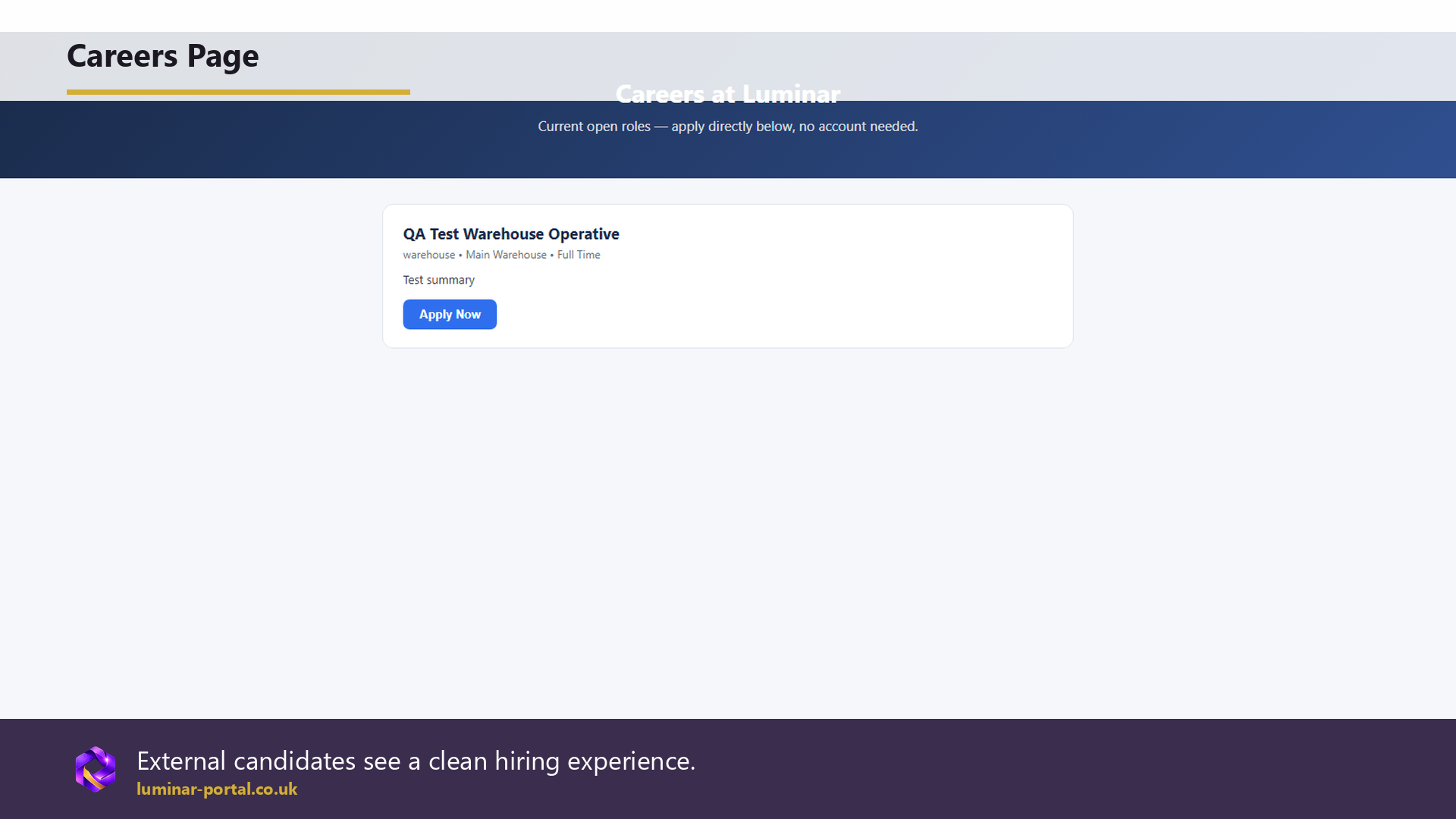 The careers page supports a cleaner external candidate experience.