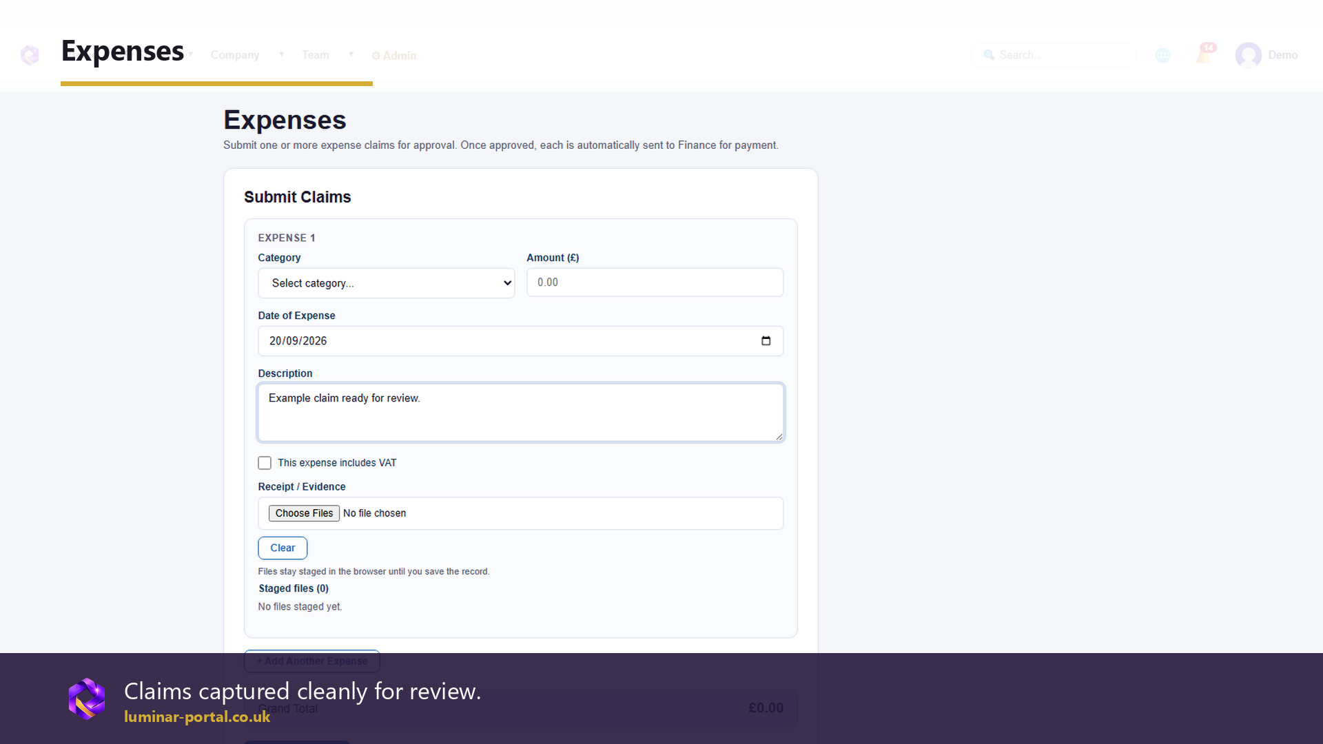 Expenses are captured cleanly for review.