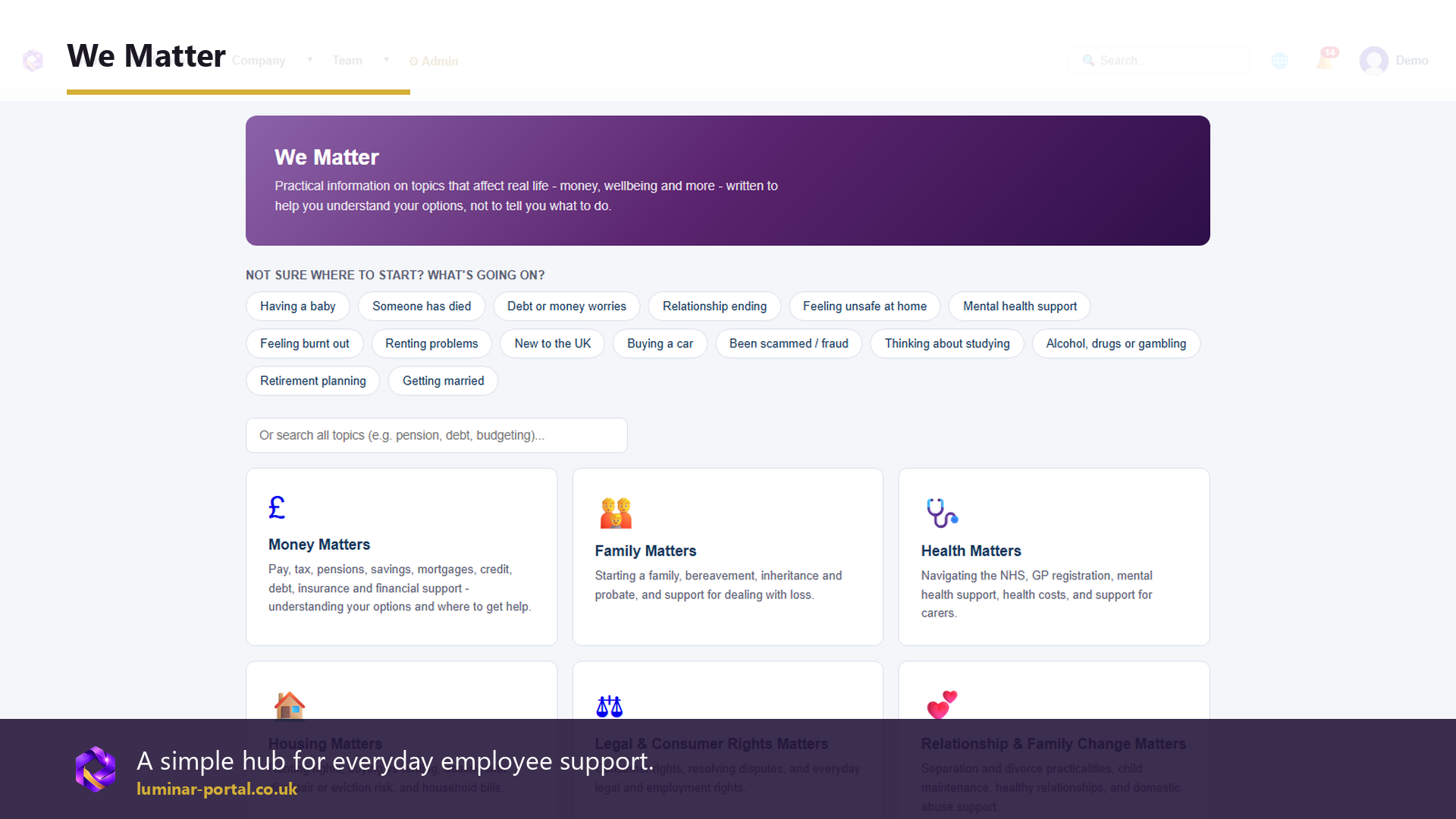 We Matter gives employees a simple hub for everyday welfare and support.